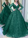 Sequinned Backless V-Neck Long Sleeves Evening Dress