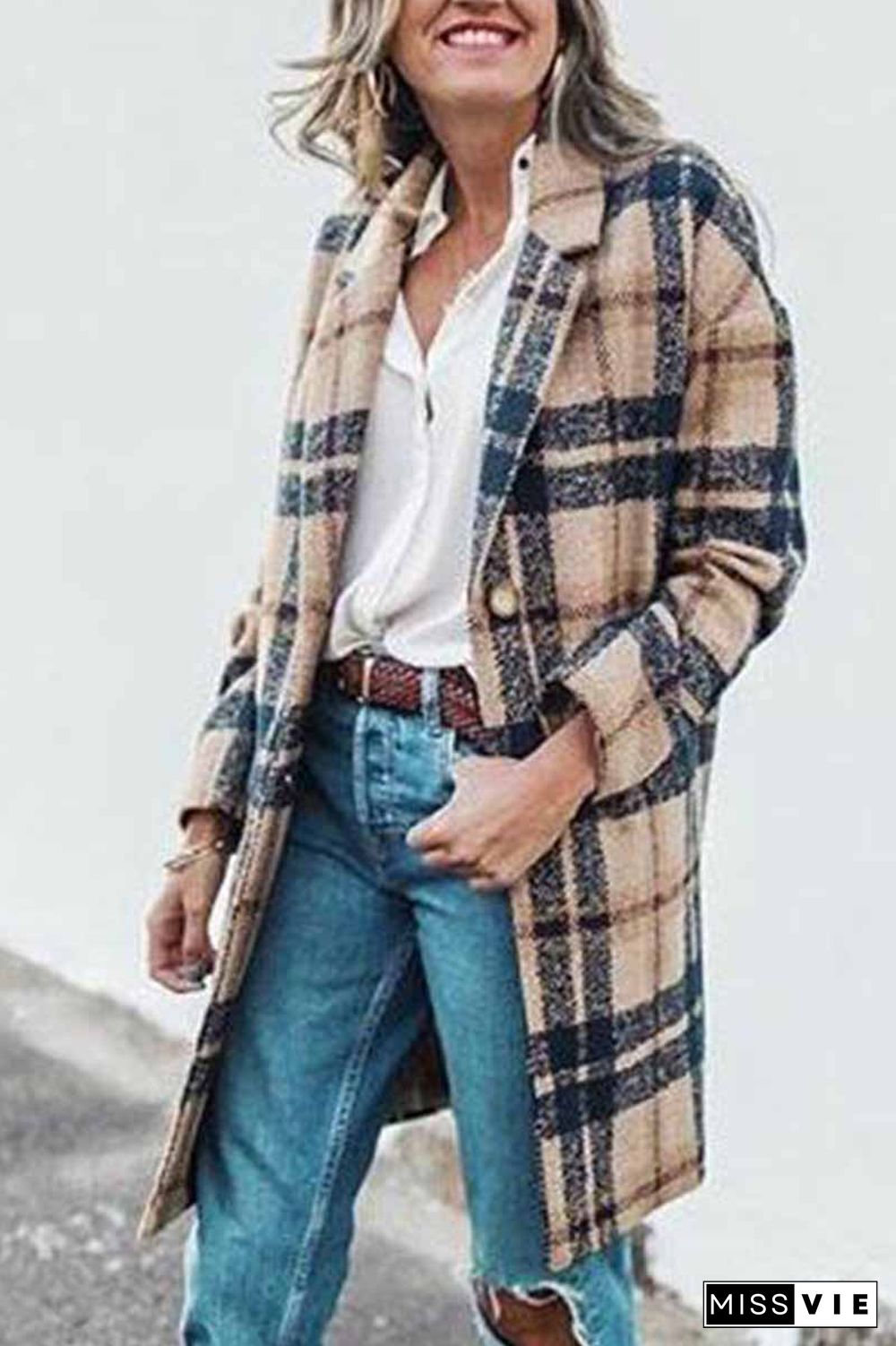 Plaid Contrast Windproof Coat