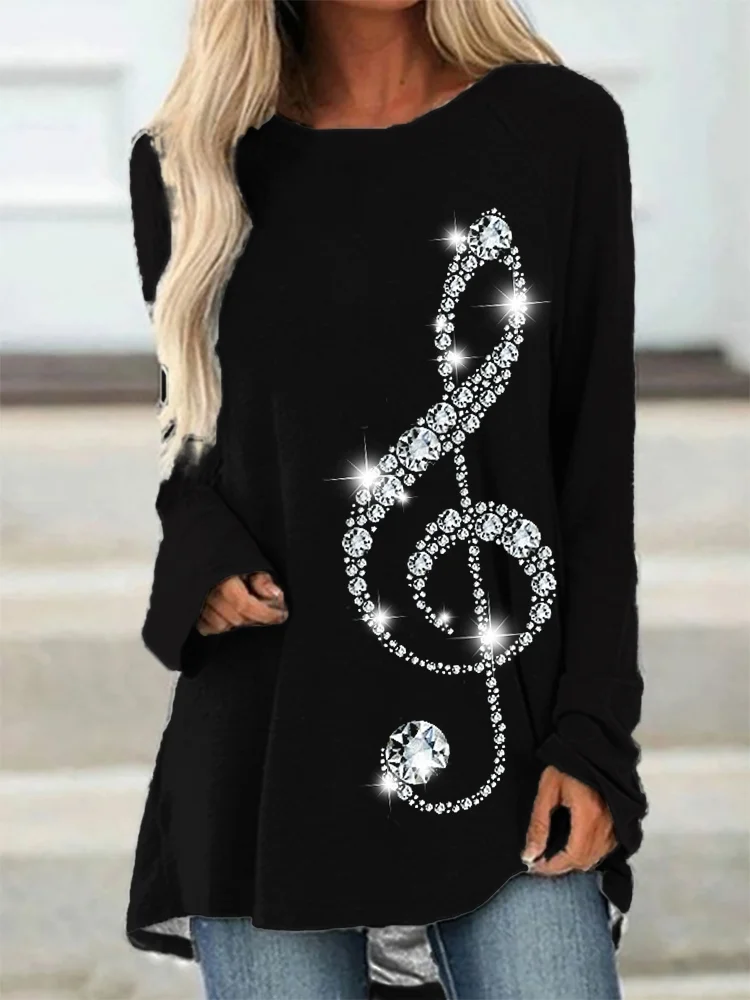 Treble Note Glitter Print A Line T Shirt