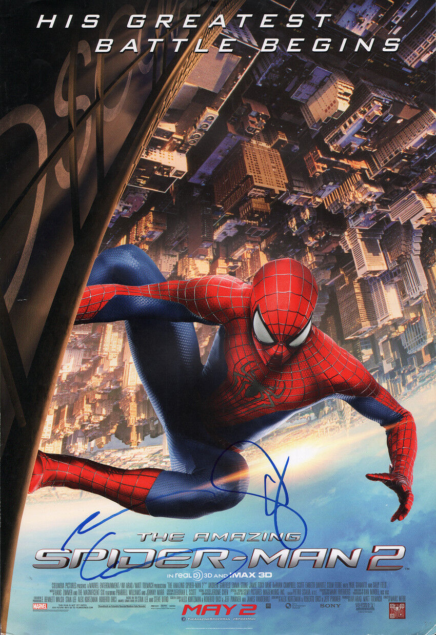 ANDREW GARFIELD ~ EMMA STONE Auth. Hand-Signed SPIDER-MAN 11.5x17 Mini-Poster B