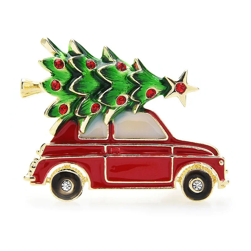 Festive Christmas Tree On Car Enamel Brooch Pins