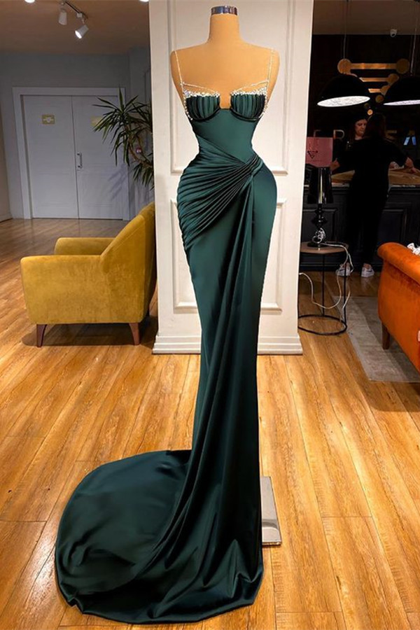 Modern Dark Green Spaghetti-Straps Mermaid Prom Dress Long - lulusllly