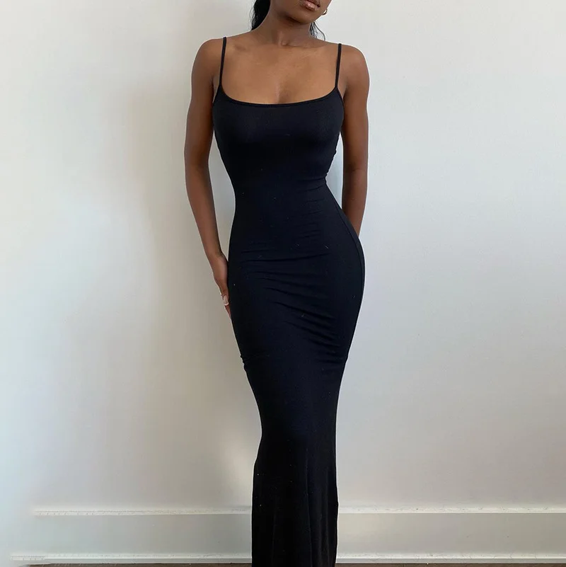 Satin Slip Sleeveless Backless Slim  Maxi Dress 2023 Fall Winter Women Christmas Halloween Party  Concise