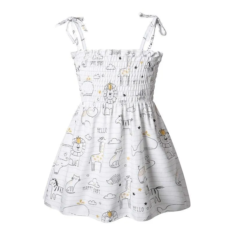 Girls Dress Summer Sleeveless Kids Dresses Baby Girl Flower Print Sling Princess Dress Children Birthday Party Elegant Clothing