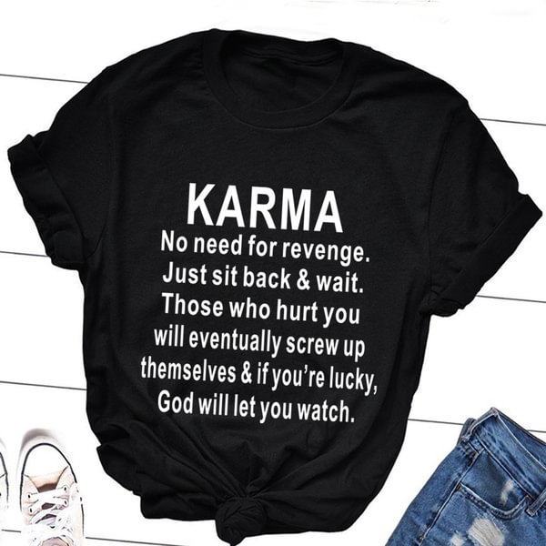 Cute “Karma” Saying T- Shirt for Women, Cool Tee for Girls, Fashion Cotton Shirts for Casual Wear - Chicaggo