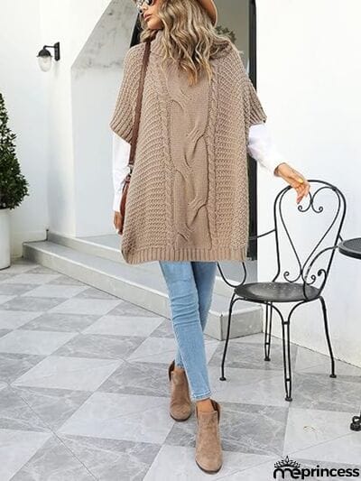 Cable-Knit Half Sleeve Turtleneck Sweater