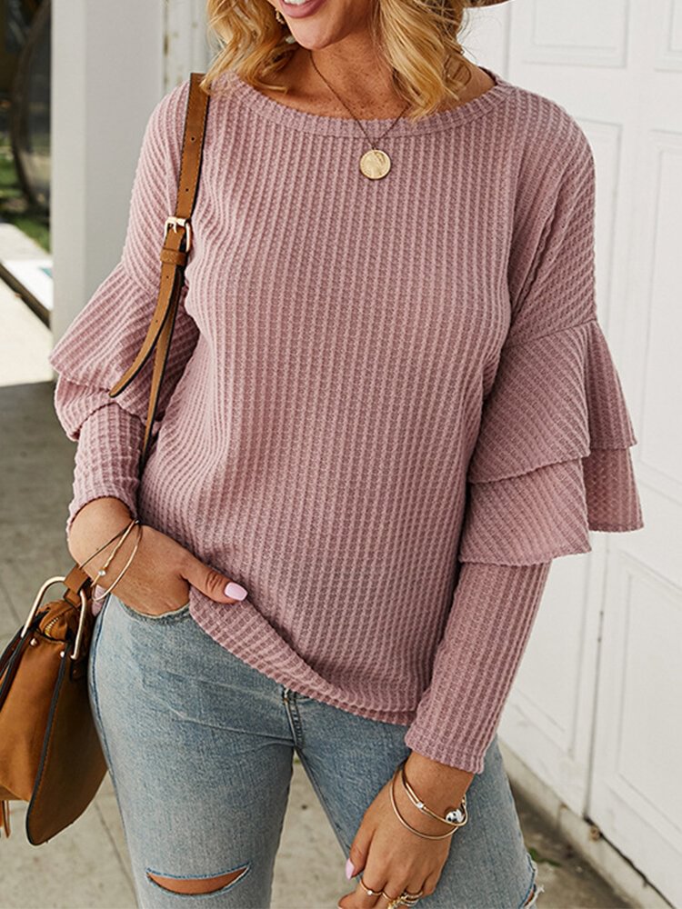 Layered Solid Color Long Sleeve Casual Blouse For Women P1608210