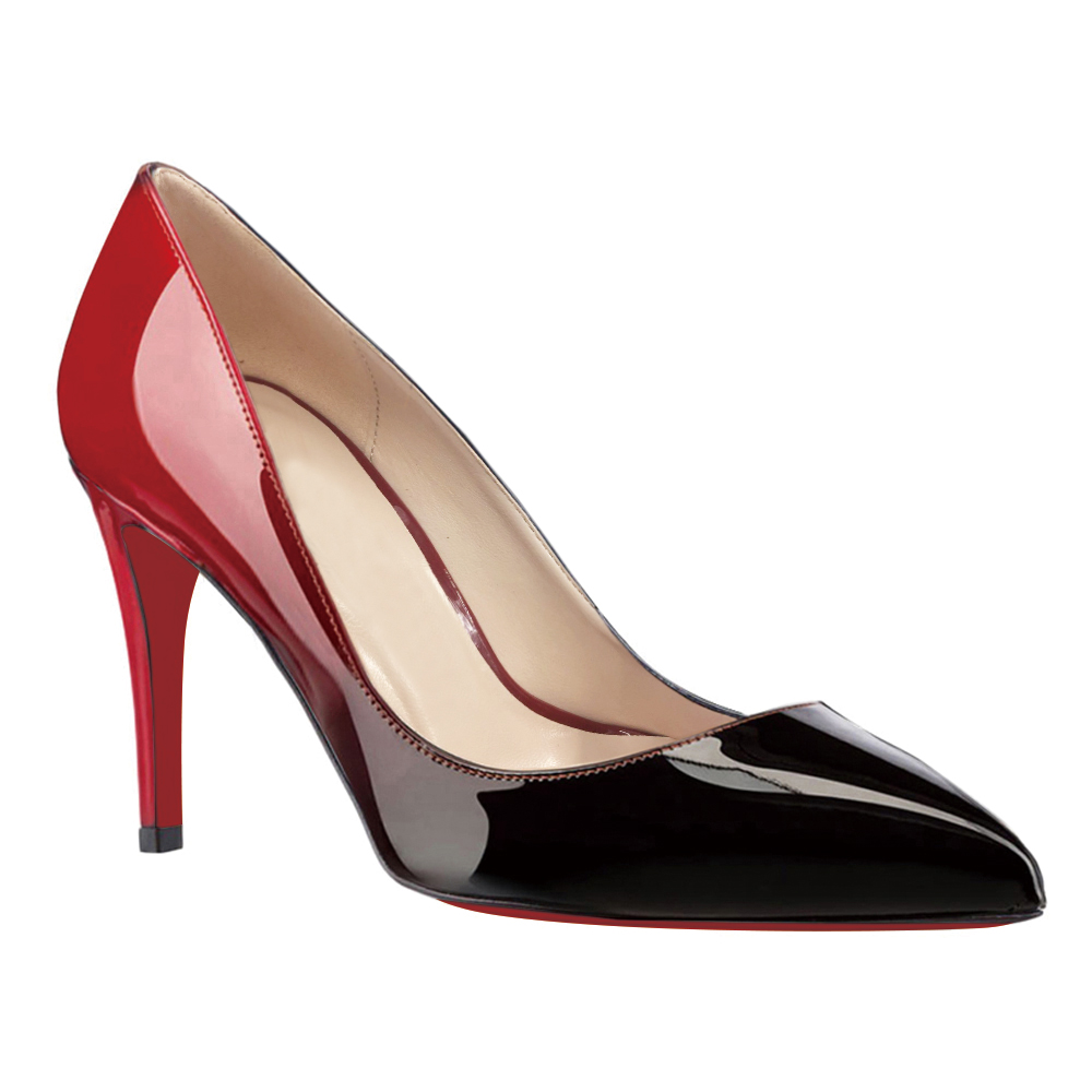90mm Middle Heels Pointy Toe Red Bottom Pumps-MERUMOTE