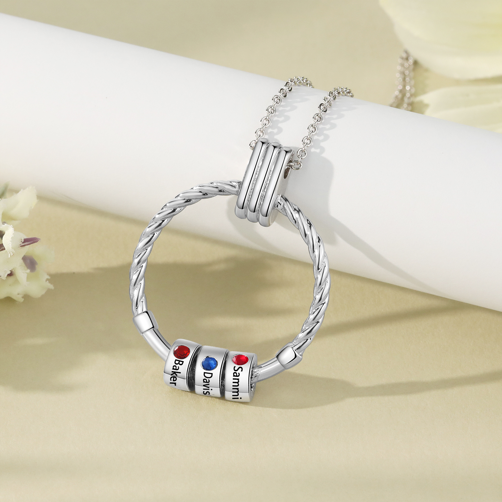 3 Names - Personalised Circle Pendant Necklace Custom Birthstones & Names Necklace Birthday Gift for Her-Jessemade AU