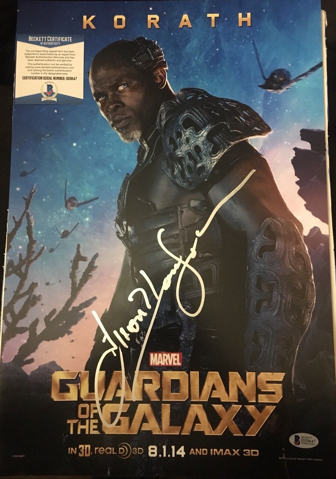 Djimon Hounsou Signed Poster 12x18 ; GUARDIANS OF THE GALAXY BECKETT BAS PROOF