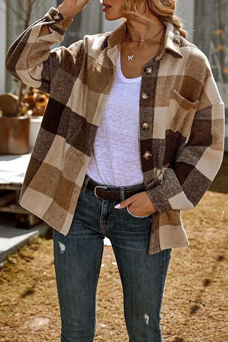 Casual Plaid Print Long Sleeve Coat