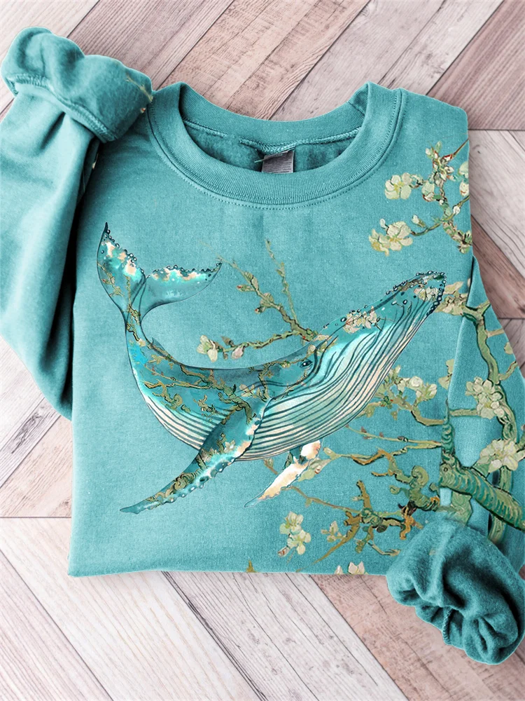 Almond Blossom Inspired Whale Art Comfy Sweatshirt
