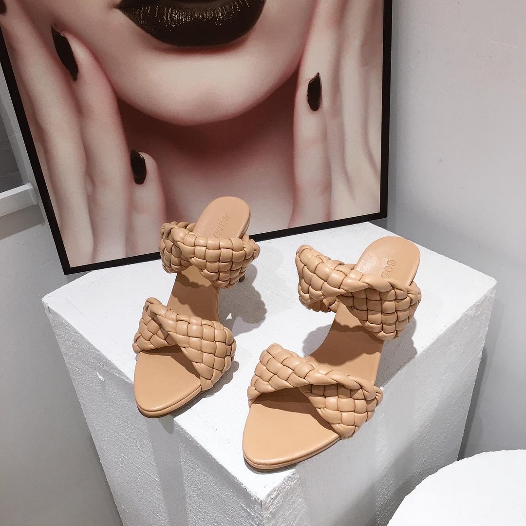 Leather Woven Cross Straps High Heels Sandals