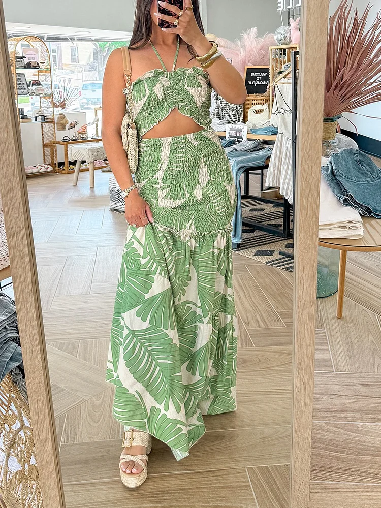Blue Floral Cutout Pleated Bodycon Dress