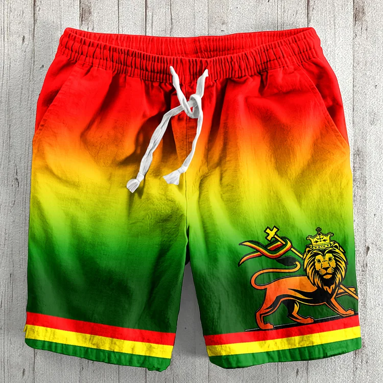Men's Reggae Lion Of Glory Gradient Graphics Linen Shorts