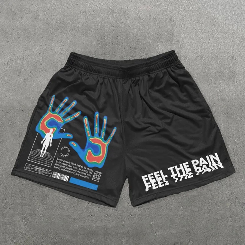 Feel The Pain Print Mesh Shorts - SOPULA
