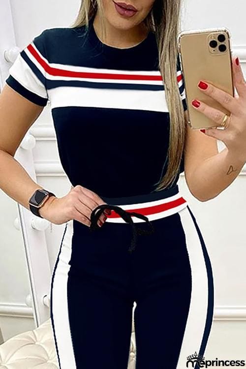 Color Block Skinny Pants Set