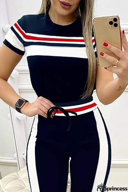 Color Block Skinny Pants Set