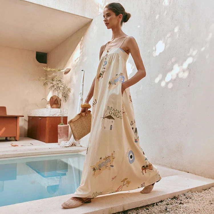 Sling Shoulder  Printed Dress