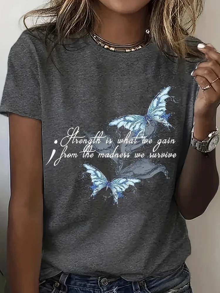 Lightweight & Breathable Print Crew Neck T-Shirt - Fashionable Womens Graphic Casual Short Sleeve Top For Spring & Summer Wardrobe