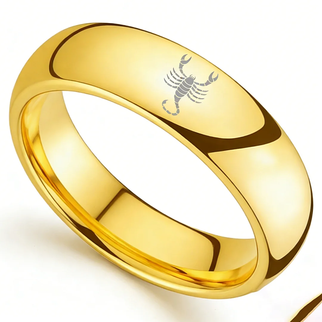 Scorpio Couples Dome Tungsten Carbide Rings Gold Tungsten Wedding Bands for Men and Women 4MM 6MM 8MM