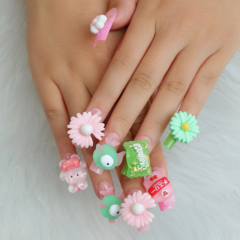 French Style Minimalist Flower Butterfly ABS Press-on Nails 1 Set
