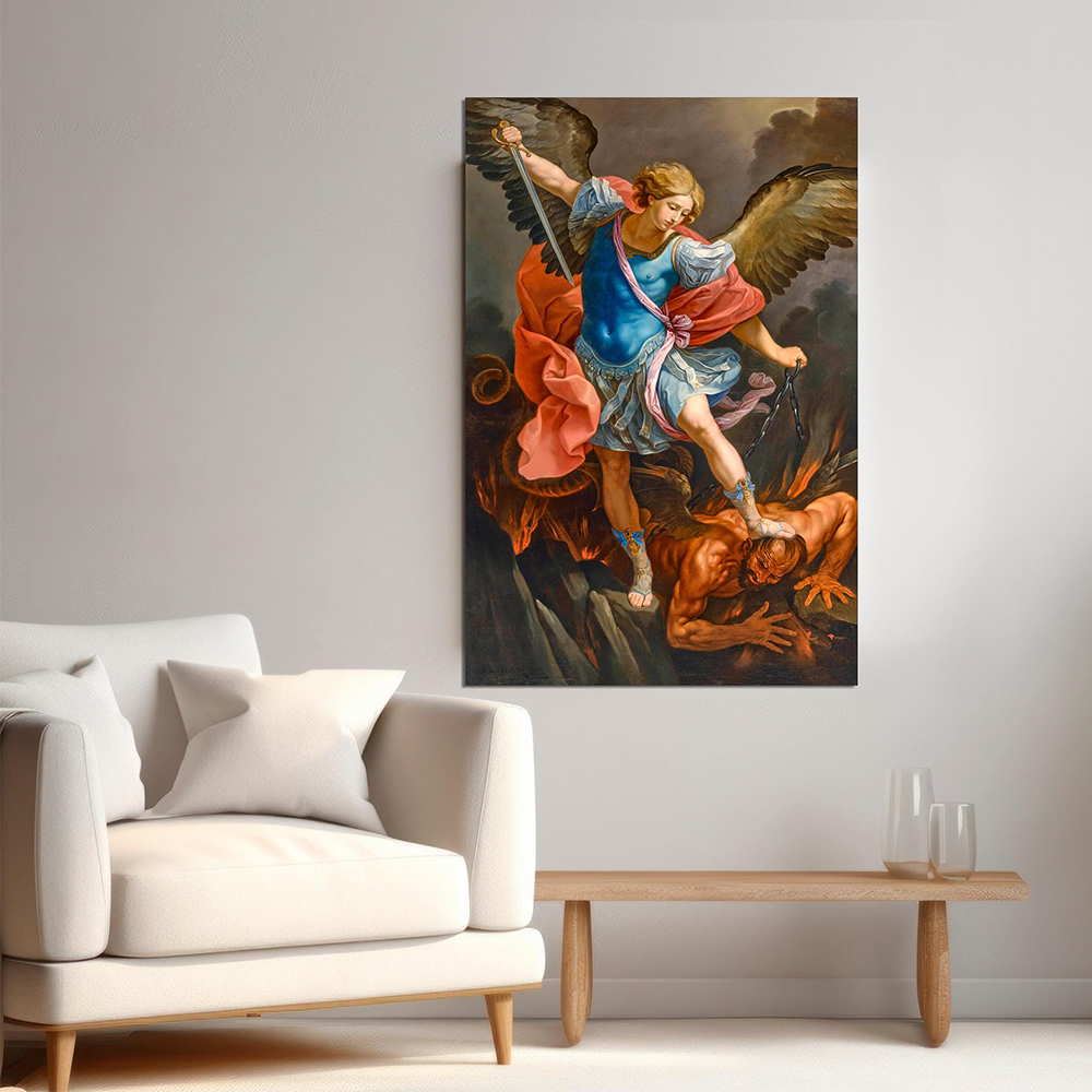 The Archangel Michael Defeating Satan by Reni Guido Canvas Wall Art 
