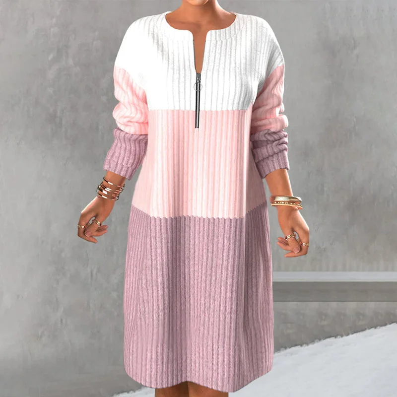 Women's Long Color Zipper Sweater Dress