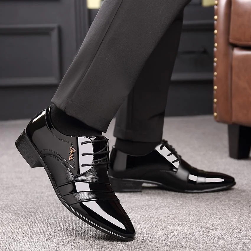 Business Oxfords Shoes Pointed Toe Wedding Shoes Leather British Lace-up Footwear