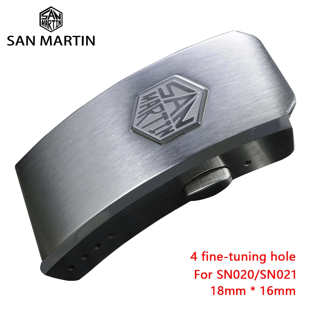 San Martin Watch Parts Bracelet Clasp 2/4 Micro Adjustment Hole Suitable  For 16mm/18mm Universal Size Buckle 316L Folding Clasp