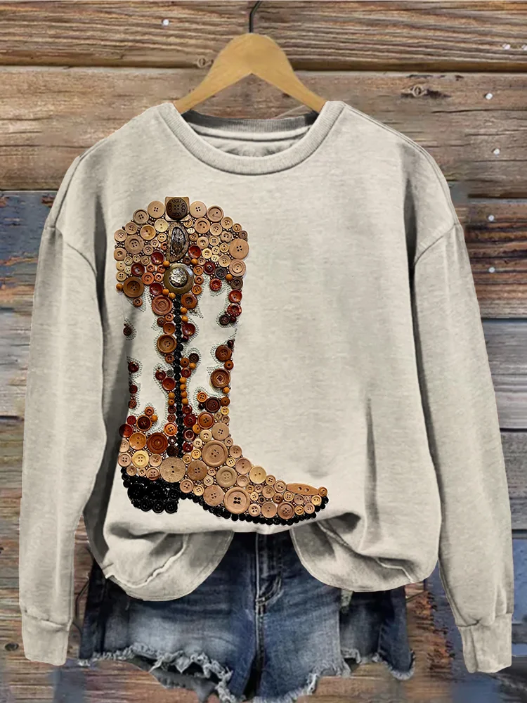 Cowboy Boot Button Art Vintage Comfy Sweatshirt