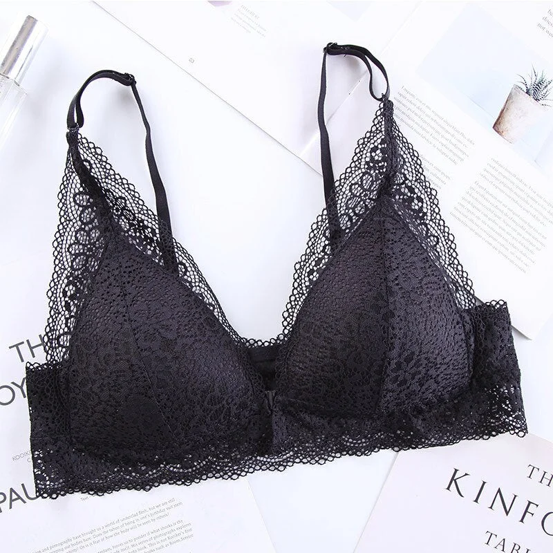 Hot women's sexy seamless seamless bra ladies comfortable front opening and closing wireless lace bra