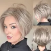 Platinum Grey Straight Elegant Short Natural Look Glueless Wig