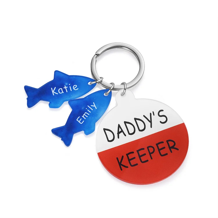 Personalized 2 Names & 1 Text Fishes Keychain Engraved Kids Names Acrylic Keychain Gifts for Grandpa/Daddy