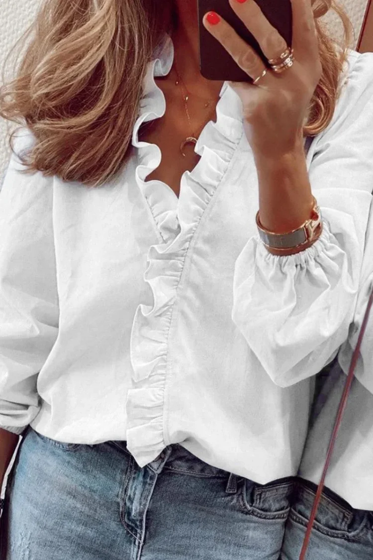 Casual Solid Patchwork V Neck Tops