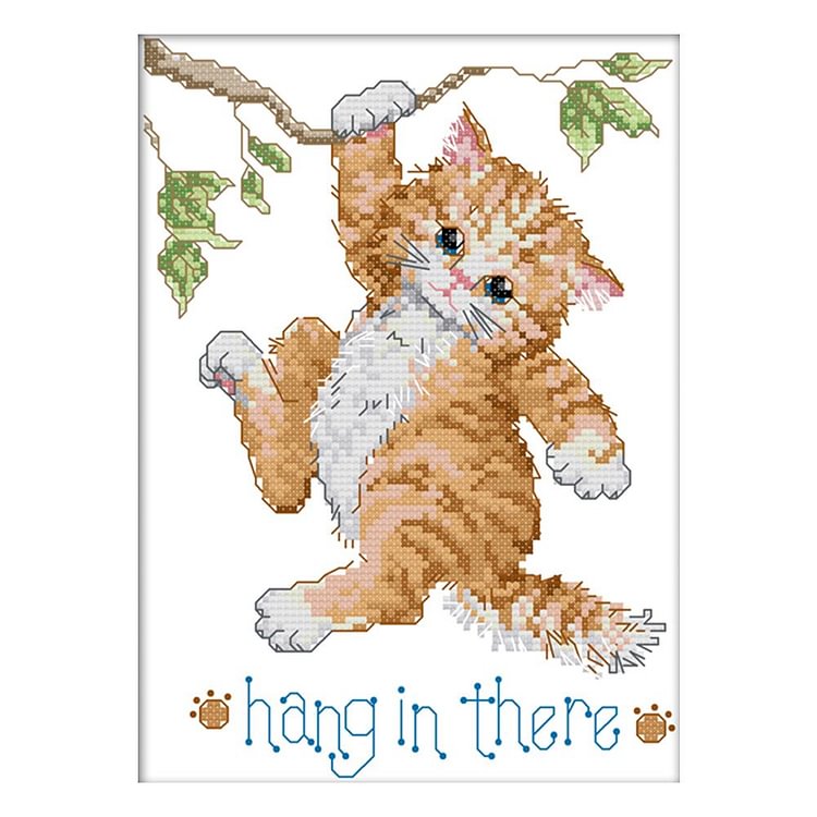 Joy Sunday - Cat on the Tree - 14CT 2 Strands Threads Printed Cross Stitch Kit - 19x27cm(Canvas)