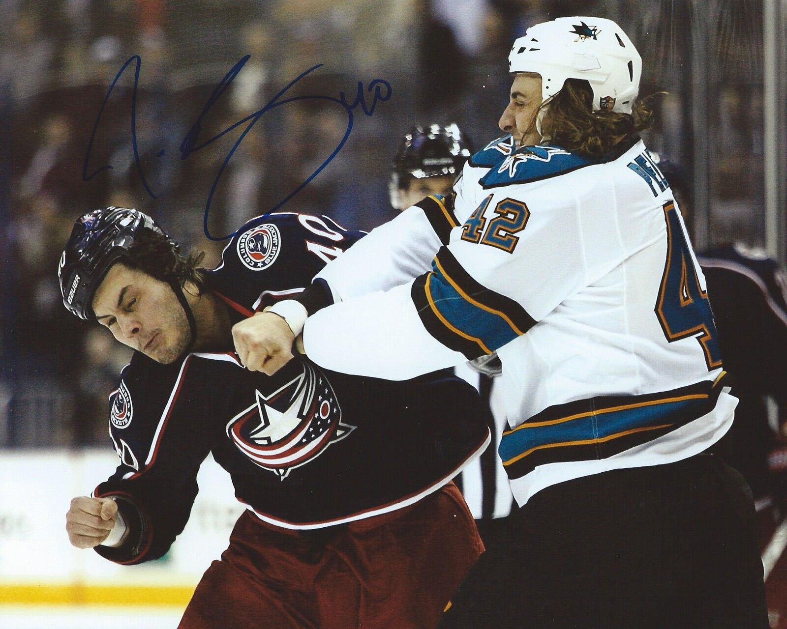 Jared Boll Signed 8x10 Fight Photo Poster painting Columbus Blue Jackets Autographed COA