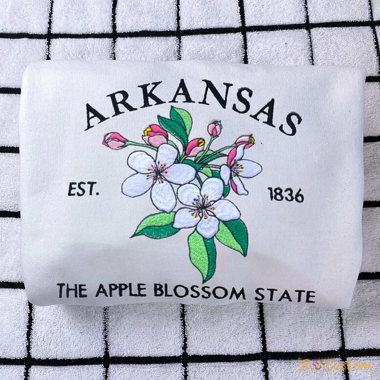 TOSCUSTOM™ Embroidered Arkansas Apple Blossom Flower Est 1036 Sweatshirt