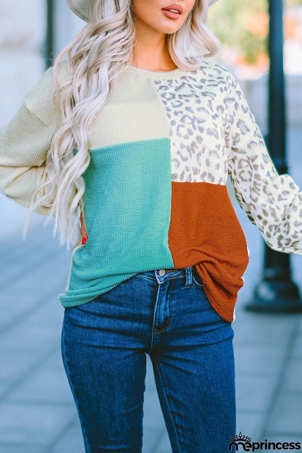 Patchwork Color Block Ribbed Long Sleeve Top