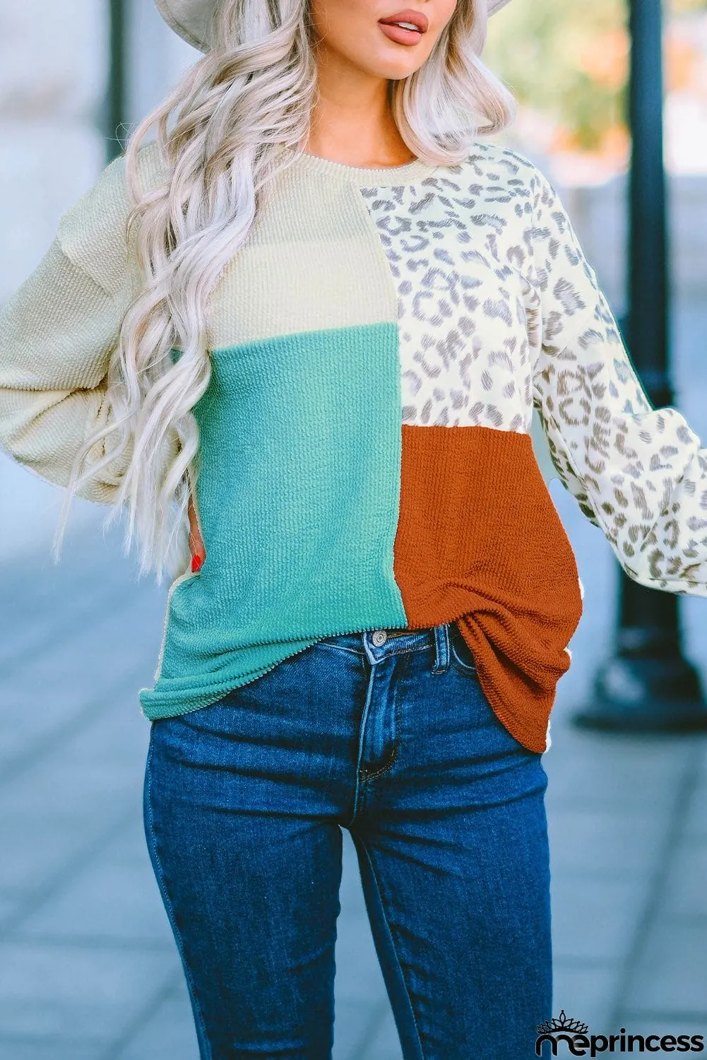 Patchwork Color Block Ribbed Long Sleeve Top