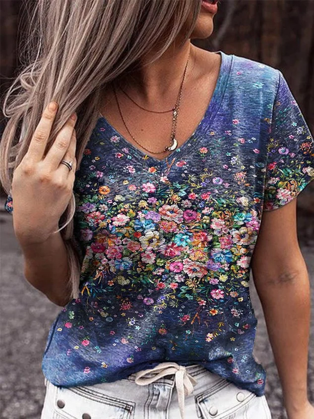 Floral V Neck Floral-Print Women Casual Shirt & Top socialshop