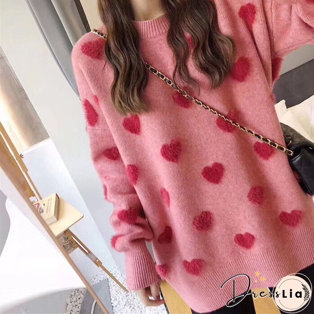 Sweater women's loose jacket fall winter love pullover long sleeve lazy style net red fashion retro knit top New hot sale