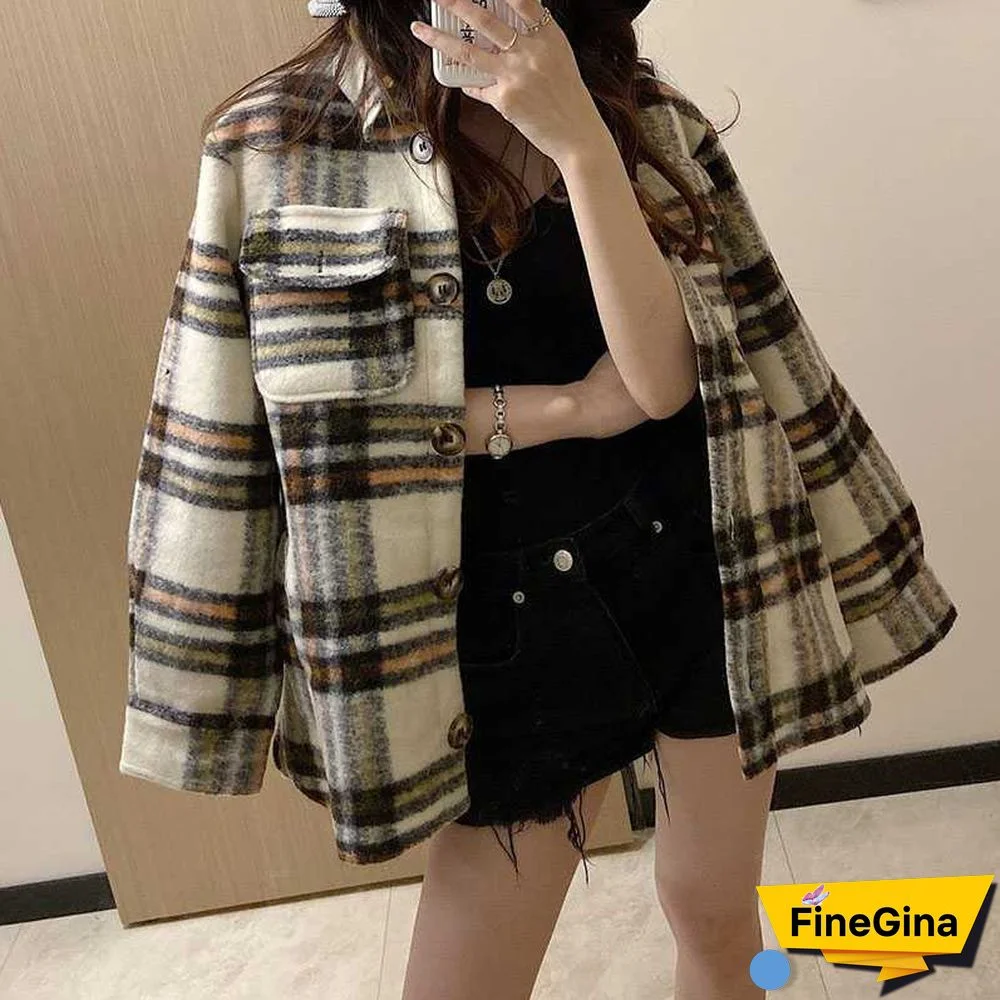 Dyed Pocket Overshirt Check Wool Blend Shirt Jacket