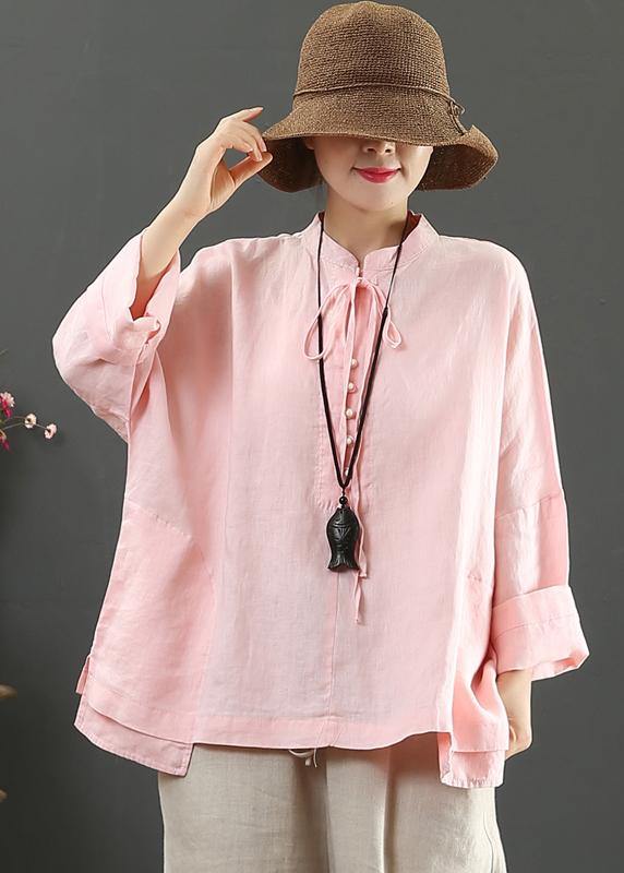 VCSHOES Stand Collar Pockets Spring Blouse Wardrobes Pink Blouse