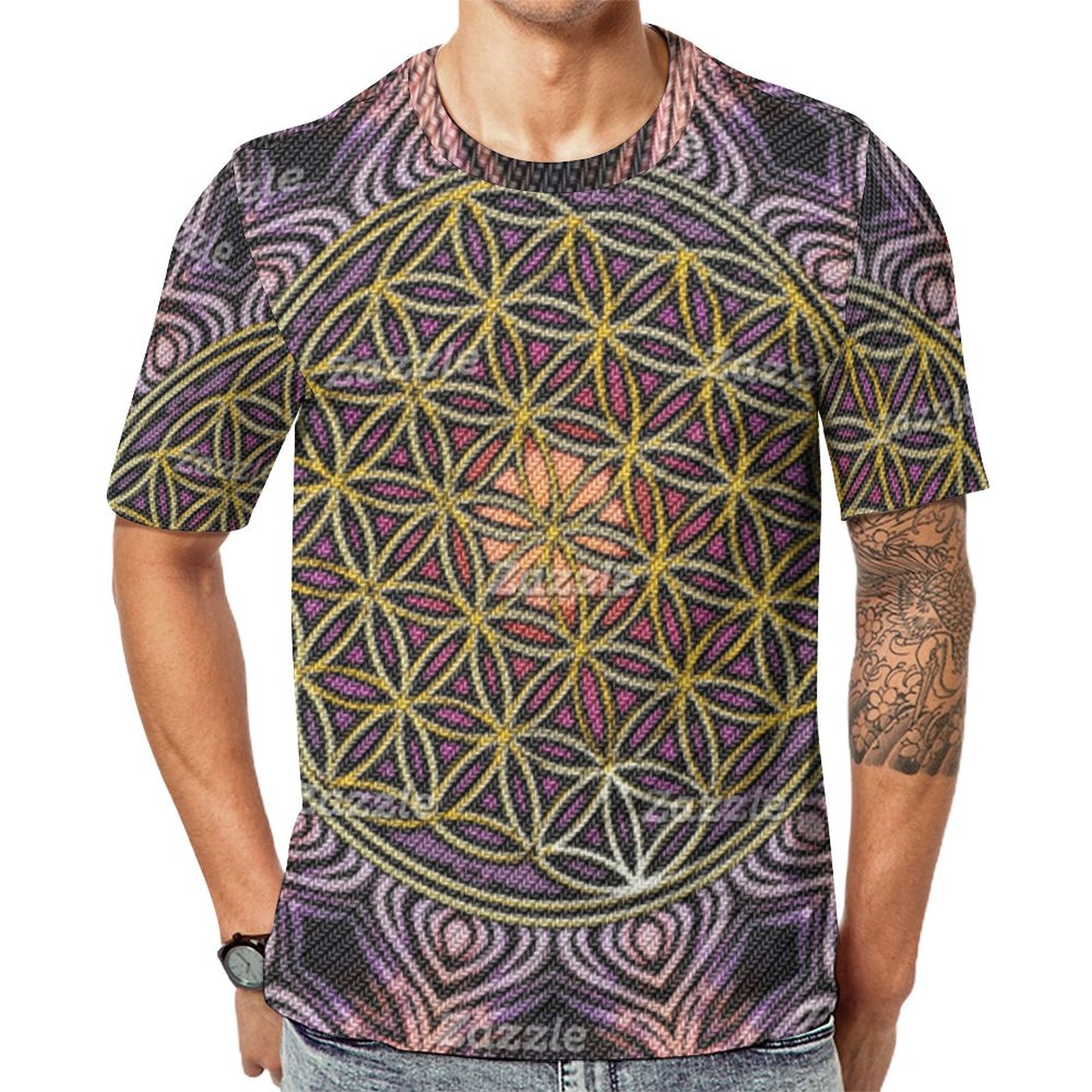 Flower Of Life Knitting Seamless Short Sleeve Print Unisex Tshirt Summer Casual Tees for Men and Women Coolcoshirts