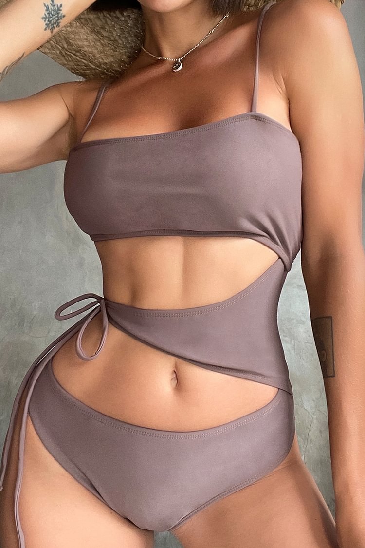 Straps Cut Out Knotted Asymmetric One-piece