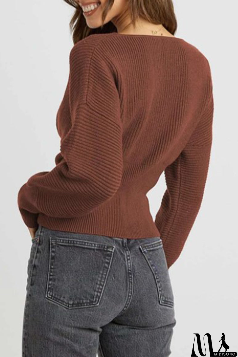 MidiSono - Casual Simplicity Solid Bandage O Neck Tops