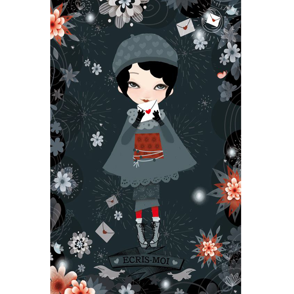 

30*40CM - Round Drill Diamond Painting - Short Hair Girl, 501 Original