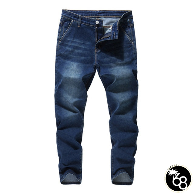 Men's Mid Waist Plain Button Zipper Side Pocket Denim Jeans | 168DEAL