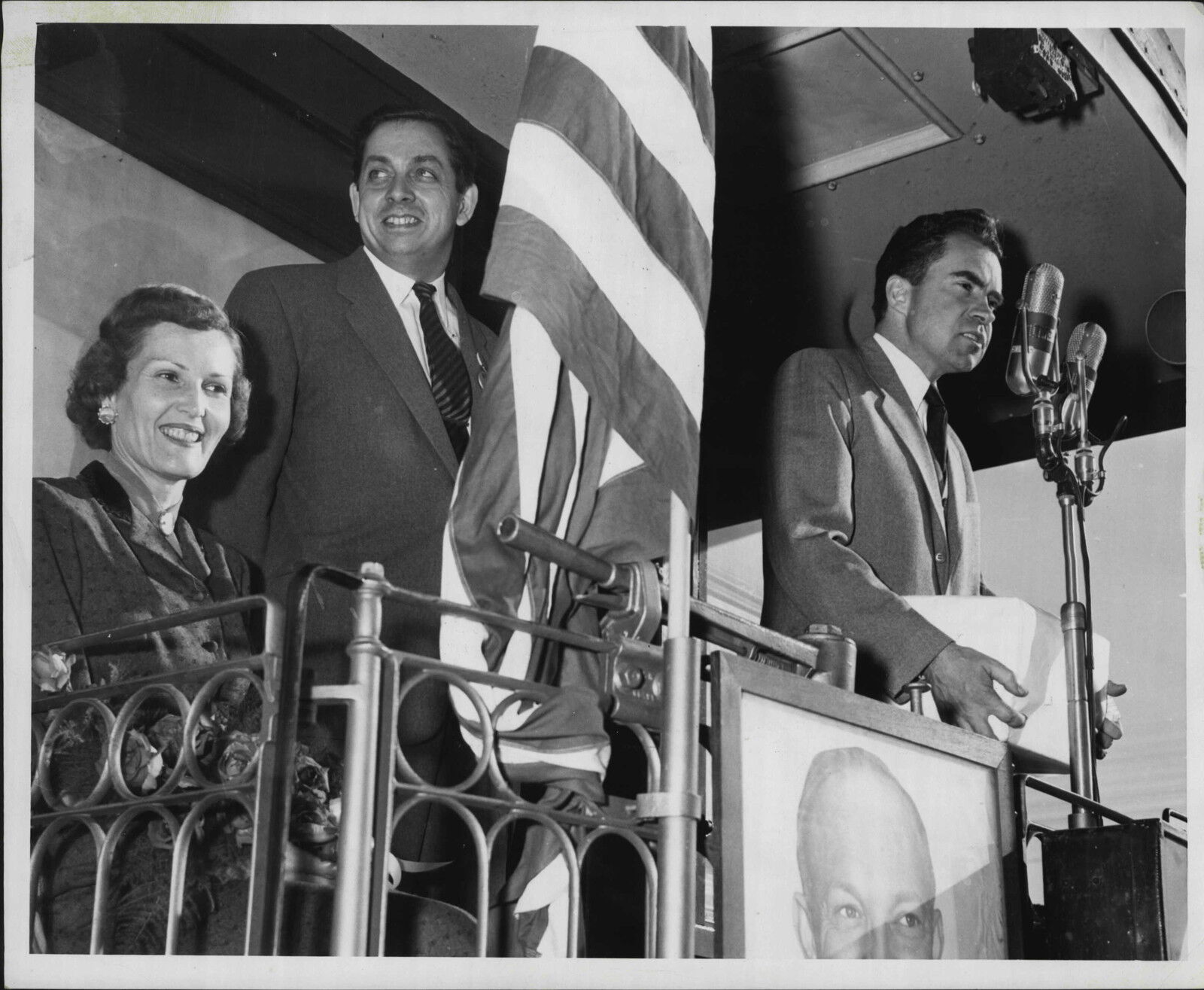 Senator Richard Nixon on the Vice Presidential Campaign Trail Train Press Photo Poster painting